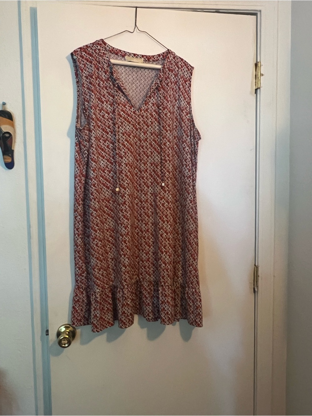 Michael Kors Red-Pattern Sleeveless V-Neck Midi Dress